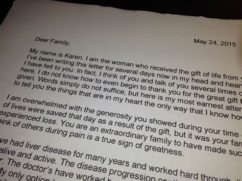 Transplant recipient’s donor family letter